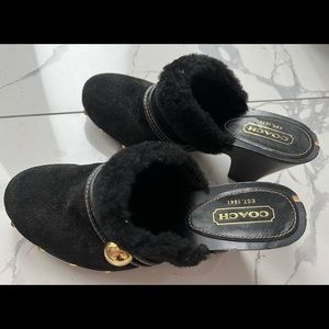 Coach Suede and Wood Black Clogs Size 7 US